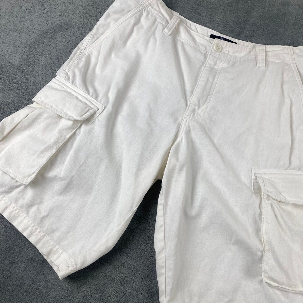 Marc Anthony Mens Size 34 Cargo Shorts White Linen Cotton Blend Utility Casual
